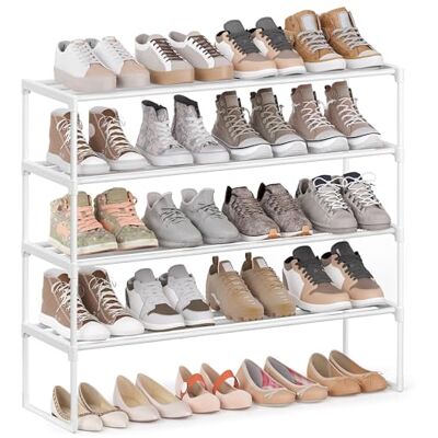 SONGMICS Étagère à Chaussures 4 Niveaux, Porte-Chaussures en Métal, à l’Endroit ou à l’Envers, pour 20-25 Paires, Empilable, pour Couloir, 30 x 92 x 74 cm, Blanc Perle LSA014WK01 - Publicité SONGMICS Étagère à Chaussures 4 Niveaux, Porte-Chaussures en Métal, à l’Endroit ou à l’Envers, pour 20-25 Paires, Empilable, pour Couloir, 30 x 92 x 74 cm, Blanc Perle LSA014WK01 - Publicité