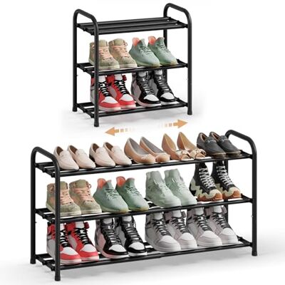 SONGMICS Étagère à Chaussures Extensible, Porte Chaussures, Étagères Réglables, Chaque Niveau Supporte 10 kg, pour Entrée, Dressing, Salon, 3 Niveaux, Noir d'encre LMR036BD01 - Publicité SONGMICS Étagère à Chaussures Extensible, Porte Chaussures, Étagères Réglables, Chaque Niveau Supporte 10 kg, pour Entrée, Dressing, Salon, 3 Niveaux, Noir d'encre LMR036BD01 - Publicité