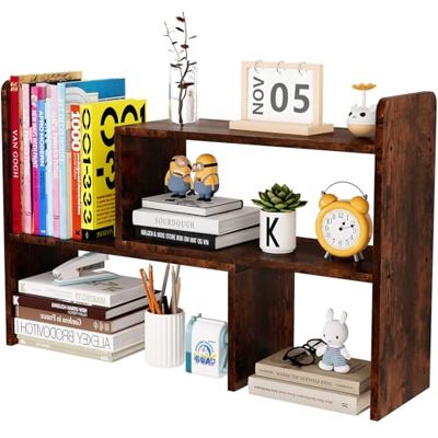 EasyPAG Petite étagère de bureau en bois, réglable pour la maison et le bureau, marron - Publicité EasyPAG Petite étagère de bureau en bois, réglable pour la maison et le bureau, marron - Publicité