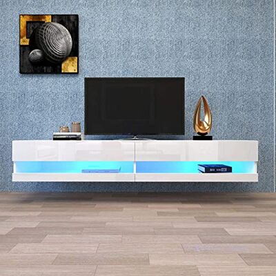 BTM Meuble TV LED Blanc 140x40x30 cm Lowboard, Grand Rangement Salon, Qualité Supérieure - Publicité BTM Meuble TV LED Blanc 140x40x30 cm Lowboard, Grand Rangement Salon, Qualité Supérieure - Publicité