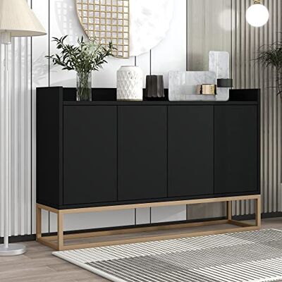Merax Commode de style minimaliste Buffet moderne avec 4 portes Pieds en métal Commode à tiroirs avec étagère réglable Armoire polyvalente pour salle à manger, salon Noir - Publicité Merax Commode de style minimaliste Buffet moderne avec 4 portes Pieds en métal Commode à tiroirs avec étagère réglable Armoire polyvalente pour salle à manger, salon Noir - Publicité