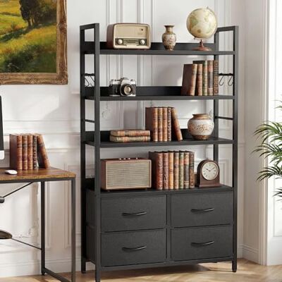 YITAHOME Bibliothèque Industrielle à 4 Niveaux avec étagères réglables et 4 tiroirs en Tissu, étagère Autonome avec Cadre en métal pour Salon, Chambre à Coucher, Bureau, Noir - Publicité YITAHOME Bibliothèque Industrielle à 4 Niveaux avec étagères réglables et 4 tiroirs en Tissu, étagère Autonome avec Cadre en métal pour Salon, Chambre à Coucher, Bureau, Noir - Publicité