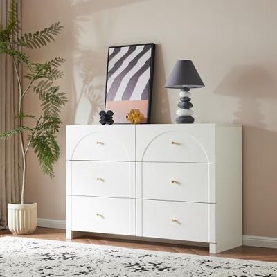 BTM Buffet Bois, Commode Blanche à 6 Tiroirs, Meuble de Rangement pour Salon et Salle à Coucher, avec Poignées, 120x40x82cm, Blanc - Publicité BTM Buffet Bois, Commode Blanche à 6 Tiroirs, Meuble de Rangement pour Salon et Salle à Coucher, avec Poignées, 120x40x82cm, Blanc - Publicité