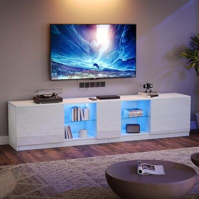 Merax Meuble TV Brillant avec éclairage LED 160 x 40 x 52 cm Buffet pour TV de 65" 2 tiroirs et 1 Armoire Meuble Bas Moderne pour Salon et Chambre à Coucher - Publicité Merax Meuble TV Brillant avec éclairage LED 160 x 40 x 52 cm Buffet pour TV de 65" 2 tiroirs et 1 Armoire Meuble Bas Moderne pour Salon et Chambre à Coucher - Publicité