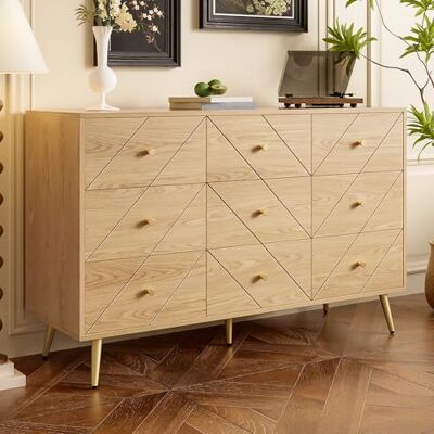 Merax Commode 9 tiroirs 120 x 39 x 80 cm, buffet avec pieds en fer, motifs géométriques et beaucoup d'espace de rangement pour chambre à coucher, salon et couloir, couleur bois - Publicité Merax Commode 9 tiroirs 120 x 39 x 80 cm, buffet avec pieds en fer, motifs géométriques et beaucoup d'espace de rangement pour chambre à coucher, salon et couloir, couleur bois - Publicité
