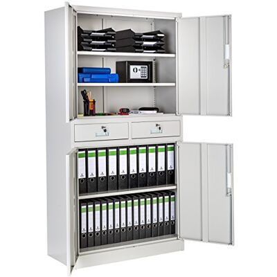 tectake Armoire de Rangement Metal Armoire de Bureau avec Serrure 4 Portes battantes et 2 tiroirs verrouillables pour Rangement Dossier, 90 x 40 x 180 cm Gris - Publicité tectake Armoire de Rangement Metal Armoire de Bureau avec Serrure 4 Portes battantes et 2 tiroirs verrouillables pour Rangement Dossier, 90 x 40 x 180 cm Gris - Publicité