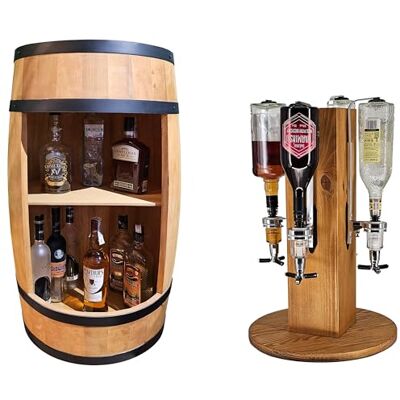 Creative Ensemble d'un bar en bois tonneau à vin avec étagère et support à alcool avec 4 becs verseurs en chêne - Publicité Creative Ensemble d'un bar en bois tonneau à vin avec étagère et support à alcool avec 4 becs verseurs en chêne - Publicité
