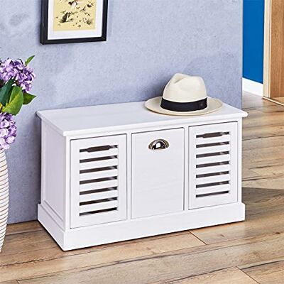 IDIMEX Banc de Rangement TRIENT Meuble Bas Coffre avec 3 caisses de Rangement, en MDF et Bois de Paulownia Finition Blanc, Style Vintage Maison de Campagne - Publicité IDIMEX Banc de Rangement TRIENT Meuble Bas Coffre avec 3 caisses de Rangement, en MDF et Bois de Paulownia Finition Blanc, Style Vintage Maison de Campagne - Publicité