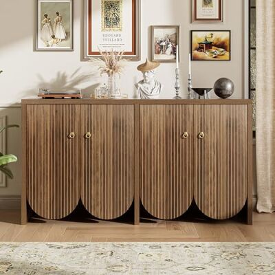 Merax Buffet 147 x 40 x 80 cm, avec 4 portes, étagères réglables et poignées en aluminium, meuble de rangement moderne polyvalent pour salon, salle à manger et couloir, couleur bois foncé - Publicité Merax Buffet 147 x 40 x 80 cm, avec 4 portes, étagères réglables et poignées en aluminium, meuble de rangement moderne polyvalent pour salon, salle à manger et couloir, couleur bois foncé - Publicité