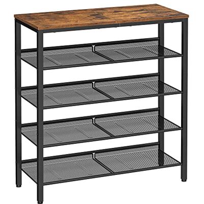 VASAGLE Étagère Chaussure 5 Niveaux, Porte-Chaussures, Range-Chaussures, avec 4 Étagères Grillagées, 1 Grand Dessus pour Sacs, pour Entrée, en Métal, Industriel, Marron Rustique et Noir LBS038B01 - Publicité VASAGLE Étagère Chaussure 5 Niveaux, Porte-Chaussures, Range-Chaussures, avec 4 Étagères Grillagées, 1 Grand Dessus pour Sacs, pour Entrée, en Métal, Industriel, Marron Rustique et Noir LBS038B01 - Publicité