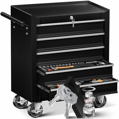Masko ® Chariot d'atelier ✓ Verrouillable ✓ Métal Massif Chariot à Outils Chariot d'atelier Professionnel Chariot de Rangement d'outils Tiroirs avec glissières 5 Cases Noir - Publicité Masko ® Chariot d'atelier ✓ Verrouillable ✓ Métal Massif Chariot à Outils Chariot d'atelier Professionnel Chariot de Rangement d'outils Tiroirs avec glissières 5 Cases Noir - Publicité