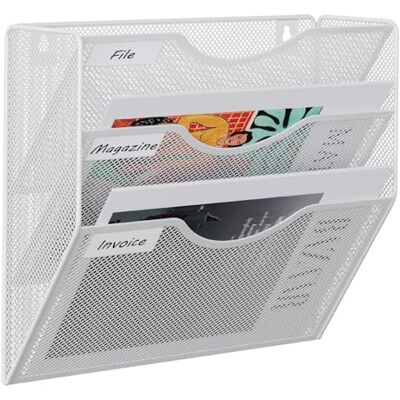 EasyPAG 3 Compartiments Métal Porte Revue Mural Porte Document Suspendu A4 Organisateur de Bureau à Suspendre Banette de Rangement Range Papier Corbeille a Courrier Murale,Blanc - Publicité EasyPAG 3 Compartiments Métal Porte Revue Mural Porte Document Suspendu A4 Organisateur de Bureau à Suspendre Banette de Rangement Range Papier Corbeille a Courrier Murale,Blanc - Publicité