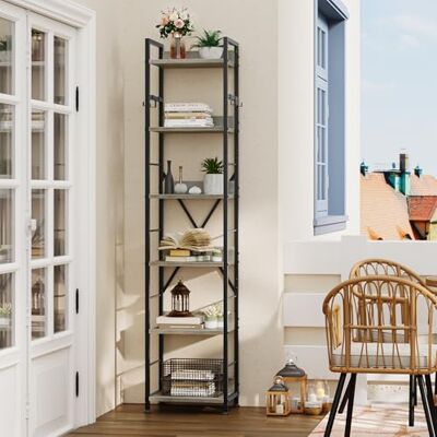 YITAHOME Bibliothèque à 6 Niveaux, étagère à Livres au Sol avec 4 Crochets, étagère en Bois et Cadre en métal, étagère Haute Industrielle, Rangement pour Salon, Bureau à Domicile, Gris - Publicité YITAHOME Bibliothèque à 6 Niveaux, étagère à Livres au Sol avec 4 Crochets, étagère en Bois et Cadre en métal, étagère Haute Industrielle, Rangement pour Salon, Bureau à Domicile, Gris - Publicité