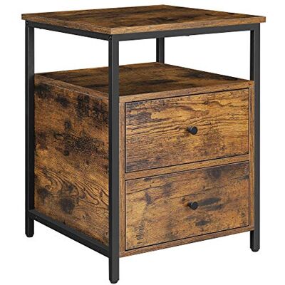 VASAGLE Table de Chevet, Table d'appoint, 45 x 45 x 60 cm, avec Compartiment Ouvert, 2 tiroirs, pour Salon, Chambre, Marron Rustique et Noir LET067B01 - Publicité VASAGLE Table de Chevet, Table d'appoint, 45 x 45 x 60 cm, avec Compartiment Ouvert, 2 tiroirs, pour Salon, Chambre, Marron Rustique et Noir LET067B01 - Publicité