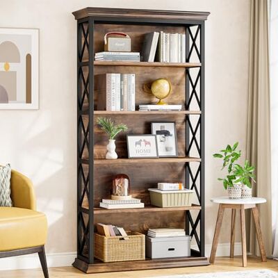 Tribesigns Bibliothèque industrielle à 6 niveaux, 180,1 cm, à poser au sol, 5 étagères de rangement pour la maison, le bureau, le salon, la chambre à coucher, marron et noir - Publicité Tribesigns Bibliothèque industrielle à 6 niveaux, 180,1 cm, à poser au sol, 5 étagères de rangement pour la maison, le bureau, le salon, la chambre à coucher, marron et noir - Publicité