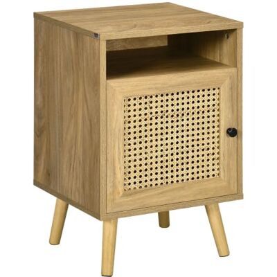 Nuit HOMCOM Naturel avec porte en cannage - Table de chevet - Publicité Nuit HOMCOM Naturel avec porte en cannage - Table de chevet - Publicité