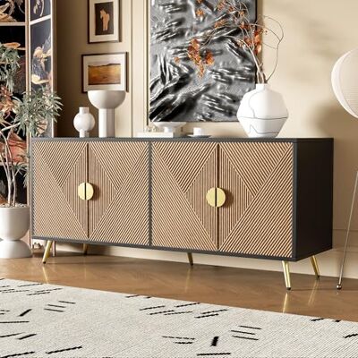 BTM Buffet Salon 160cm, Buffet Cusine avec 4 Portes, Armoire de Rangement, Poignées en Laiton Brossé, 160x40x75cm, Bois et Noir - Publicité BTM Buffet Salon 160cm, Buffet Cusine avec 4 Portes, Armoire de Rangement, Poignées en Laiton Brossé, 160x40x75cm, Bois et Noir - Publicité