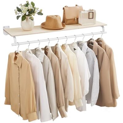 SONGMICS HSR135W01 Portant à vêtements mural avec tringle de suspension Charge maximale 35 kg 28 x 109 x 13,2 cm Pour couloir, chambre à coucher, armoire, beige naturel et blanc nuage - Publicité SONGMICS HSR135W01 Portant à vêtements mural avec tringle de suspension Charge maximale 35 kg 28 x 109 x 13,2 cm Pour couloir, chambre à coucher, armoire, beige naturel et blanc nuage - Publicité