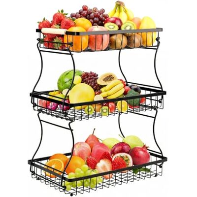 VINATO Corbeille à Fruits, 3 Étages en Métal – Panier à Fruits Moderne avec Poignées en Bois, Noir, pour Cuisine, Salle de Bain & Plus – Idéal pour Légumes & Organisation - Publicité VINATO Corbeille à Fruits, 3 Étages en Métal – Panier à Fruits Moderne avec Poignées en Bois, Noir, pour Cuisine, Salle de Bain & Plus – Idéal pour Légumes & Organisation - Publicité