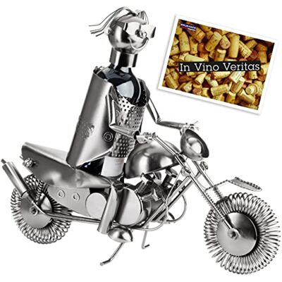 BRUBAKER Porte-bouteille de vin Motard/Motocycliste Sculpture en Métal Carte de voeux incl. Idée cadeau originale - Publicité BRUBAKER Porte-bouteille de vin Motard/Motocycliste Sculpture en Métal Carte de voeux incl. Idée cadeau originale - Publicité