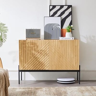 BTM Buffet Cusine, Meuble de Rangement avec 2 Portes et Étagère Réglable, Pieds en Métal, Style Moderne, Design de Lignes, 100 x40x75cm, Bois Naturel - Publicité BTM Buffet Cusine, Meuble de Rangement avec 2 Portes et Étagère Réglable, Pieds en Métal, Style Moderne, Design de Lignes, 100 x40x75cm, Bois Naturel - Publicité