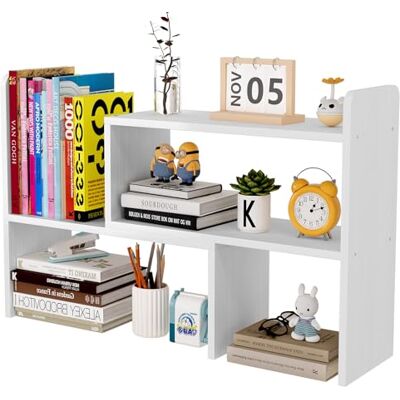 EasyPAG Petite étagère de bureau en bois, réglable pour la maison et le bureau, blanc - Publicité EasyPAG Petite étagère de bureau en bois, réglable pour la maison et le bureau, blanc - Publicité