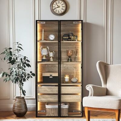 Merax Vitrine de rangement LED pour salon, salle de bain, 73 cm de large, 2 tiroirs, 2 portes, armoire de rangement moderne pour salle de bain, chambre à coucher et salon - Publicité Merax Vitrine de rangement LED pour salon, salle de bain, 73 cm de large, 2 tiroirs, 2 portes, armoire de rangement moderne pour salle de bain, chambre à coucher et salon - Publicité