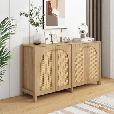 BTM Buffet Rotin, Buffet Cuisine, Style Minimaliste, Meuble de Rangement avec 4 Portes, Poignée en Métal, pour Salon, Salle à Manger et Cusine, 145x40x80cm, Bois Naturel - Publicité BTM Buffet Rotin, Buffet Cuisine, Style Minimaliste, Meuble de Rangement avec 4 Portes, Poignée en Métal, pour Salon, Salle à Manger et Cusine, 145x40x80cm, Bois Naturel - Publicité