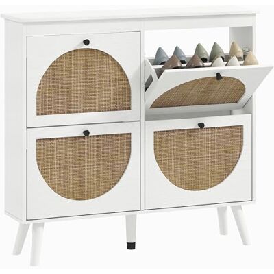 HOMCOM Meuble à Chaussures Armoire à Chaussures 4 abattants 20 Paires avec étagère réglable Style bohème Pieds en Bois Massif 105 x 24 x 97,5 cm Blanc - Publicité HOMCOM Meuble à Chaussures Armoire à Chaussures 4 abattants 20 Paires avec étagère réglable Style bohème Pieds en Bois Massif 105 x 24 x 97,5 cm Blanc - Publicité