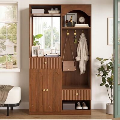Merax Meuble d’Entrée avec Miroir et Banc, Vestiaire d’Entrée avec Rangement Chaussures, Porte-Manteau avec Crochets, Armoire de Rangement, Ensemble de Hall Moderne,Noyer - Publicité Merax Meuble d’Entrée avec Miroir et Banc, Vestiaire d’Entrée avec Rangement Chaussures, Porte-Manteau avec Crochets, Armoire de Rangement, Ensemble de Hall Moderne,Noyer - Publicité