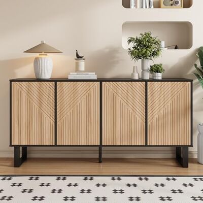 BTM Sideboard Moderne Minimaliste Effet Bois Noir, Front 3D Rayé Grand Rangement, Entrée Salon - Publicité BTM Sideboard Moderne Minimaliste Effet Bois Noir, Front 3D Rayé Grand Rangement, Entrée Salon - Publicité
