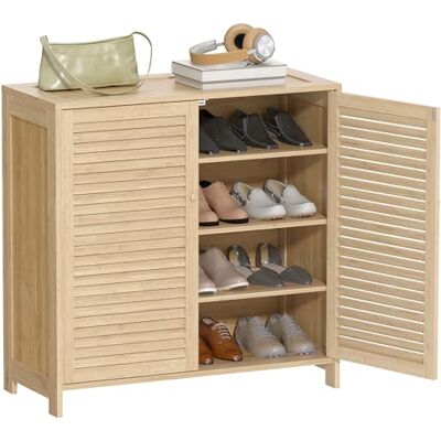 HOMCOM Meuble à Chaussures en Bambou 14 Paires, Armoire à Chaussures avec Portes persiennes et étagères réglables, Meuble de Rangement pour Couloir, entrée, Dressing, 80x35x80cm, Bois Naturel - Publicité HOMCOM Meuble à Chaussures en Bambou 14 Paires, Armoire à Chaussures avec Portes persiennes et étagères réglables, Meuble de Rangement pour Couloir, entrée, Dressing, 80x35x80cm, Bois Naturel - Publicité