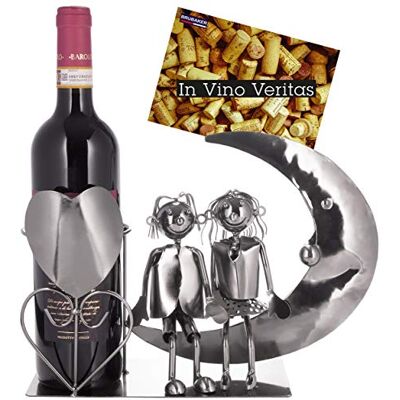 BRUBAKER Porte-Bouteille de vin Couple sur la Lune Sculpture en Métal Carte de voeux INCL. Idée Cadeau Originale - Publicité BRUBAKER Porte-Bouteille de vin Couple sur la Lune Sculpture en Métal Carte de voeux INCL. Idée Cadeau Originale - Publicité