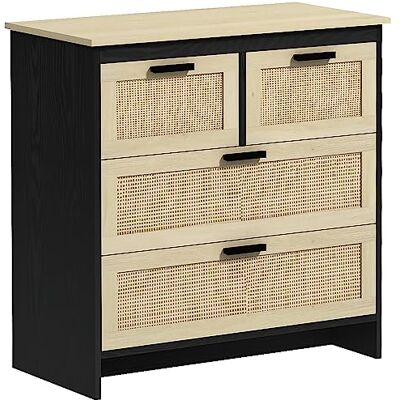 HOMCOM Commode 4 tiroirs en aggloméré et rotin pour salon et chambre à coucher, 80 x 38 x 80 cm, noir et couleur bois - Publicité HOMCOM Commode 4 tiroirs en aggloméré et rotin pour salon et chambre à coucher, 80 x 38 x 80 cm, noir et couleur bois - Publicité