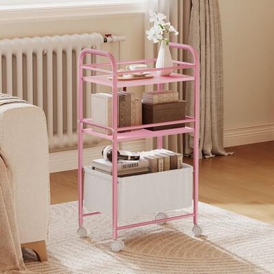 YITAHOME Chariot de Cuisine à roulettes en métal Rose à 3 Niveaux, Chariot de Rangement avec Panier tissé, Roues verrouillables, poignée, Chariot de Livres pour Bureau, Cuisine, Salle de Bain, Salon - Publicité YITAHOME Chariot de Cuisine à roulettes en métal Rose à 3 Niveaux, Chariot de Rangement avec Panier tissé, Roues verrouillables, poignée, Chariot de Livres pour Bureau, Cuisine, Salle de Bain, Salon - Publicité