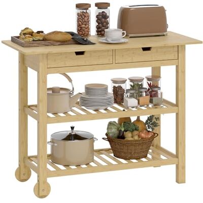 HOMCOM Desserte de Cuisine à roulettes en Bambou, Chariot de Rangement avec 2 tiroirs, 2 étagères à Lattes et Plan de Travail, Chariot de Cuisine et Salle à Manger, 100 x 43 x 75 cm, Bois Naturel - Publicité HOMCOM Desserte de Cuisine à roulettes en Bambou, Chariot de Rangement avec 2 tiroirs, 2 étagères à Lattes et Plan de Travail, Chariot de Cuisine et Salle à Manger, 100 x 43 x 75 cm, Bois Naturel - Publicité