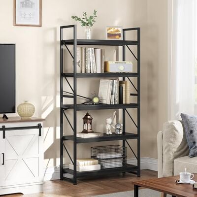 YITAHOME Bibliothèque à 5 Niveaux, étagère à Livres Industrielle, Grande bibliothèque autoportante, étagère en Bois et Cadre en métal, étagère de Rangement pour Salon, Bureau à Domicile, Noir - Publicité YITAHOME Bibliothèque à 5 Niveaux, étagère à Livres Industrielle, Grande bibliothèque autoportante, étagère en Bois et Cadre en métal, étagère de Rangement pour Salon, Bureau à Domicile, Noir - Publicité