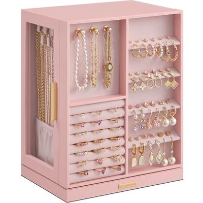 SONGMICS Collection GISELLA Boîte à Bijoux Pivotante sur 360°, Coffret à Bijoux avec 5 Tiroirs, Fenêtres en Verre Latérales, Grand, Rangement pour Accessoires, Design Ouvert, Rose Bonbon JBC170R01 - Publicité SONGMICS Collection GISELLA Boîte à Bijoux Pivotante sur 360°, Coffret à Bijoux avec 5 Tiroirs, Fenêtres en Verre Latérales, Grand, Rangement pour Accessoires, Design Ouvert, Rose Bonbon JBC170R01 - Publicité