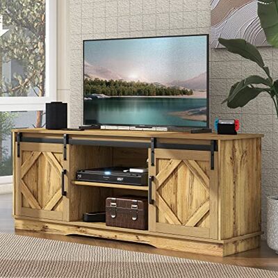 BTM Meuble TV 150cm, Industriel en Bois avec 2 Portes Coulissantes et Etagères Réglables, Style Rustique, Banc TV pour Max 65 Pouces, Charge 80kg, 150x40x60cm, Brun Vintage - Publicité BTM Meuble TV 150cm, Industriel en Bois avec 2 Portes Coulissantes et Etagères Réglables, Style Rustique, Banc TV pour Max 65 Pouces, Charge 80kg, 150x40x60cm, Brun Vintage - Publicité