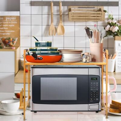 LANTUS Support Micro-Ondes en Bois, Support Micro-Ondes en Bois,Etagère de Cuisine avec 4 Crochets, Étagère à Micro-52 * 30 * 35cm-2 Couche - Publicité LANTUS Support Micro-Ondes en Bois, Support Micro-Ondes en Bois,Etagère de Cuisine avec 4 Crochets, Étagère à Micro-52 * 30 * 35cm-2 Couche - Publicité