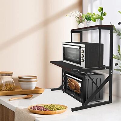 LANTUS Étagère de Cuisine sur Pieds pour Micro-Ondes Étagère métallique en Bois et Acier, avec 3 tablettes-65 * 54 * 30cm-Noir - Publicité LANTUS Étagère de Cuisine sur Pieds pour Micro-Ondes Étagère métallique en Bois et Acier, avec 3 tablettes-65 * 54 * 30cm-Noir - Publicité
