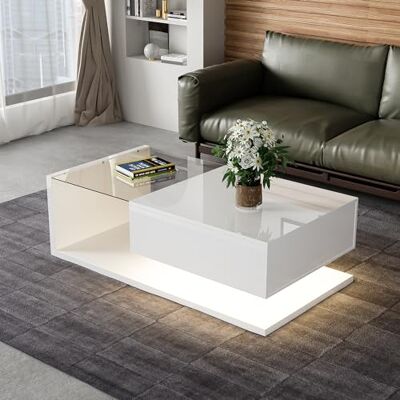 Merax Table basse , table de salon LED avec tiroirs, moderne et élégante, blanche, 105 x 55 x 32,5 cm - Publicité Merax Table basse , table de salon LED avec tiroirs, moderne et élégante, blanche, 105 x 55 x 32,5 cm - Publicité