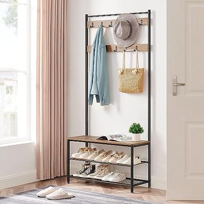 ACAZA Meuble d’Entrée Porte-Manteau 3-en-1 – Vestiaire avec Banc et Étagère à Chaussures – Structure en Métal et Bois, 85 x 32 x 175cm, Bois de Frêne - Publicité ACAZA Meuble d’Entrée Porte-Manteau 3-en-1 – Vestiaire avec Banc et Étagère à Chaussures – Structure en Métal et Bois, 85 x 32 x 175cm, Bois de Frêne - Publicité