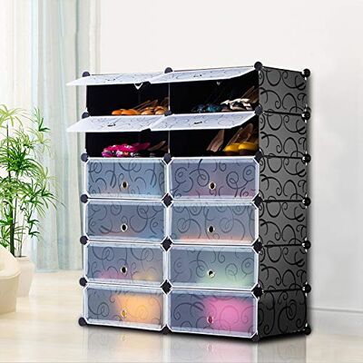 LANTUS Armoire,Penderie Vetement,Dressing,Étagères de Rangement,Armoire Modulable pour Chambre,en Plastique,Grande capacité,6 étages et 12 Portes - Publicité LANTUS Armoire,Penderie Vetement,Dressing,Étagères de Rangement,Armoire Modulable pour Chambre,en Plastique,Grande capacité,6 étages et 12 Portes - Publicité