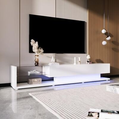 BTM Meuble TV en Verre, Armoire TV avec cloison en Verre Aqua Lumineux, Banc TV avec Éclairage LED, pour Salon, Salle à Manger, Chambre, Rangement Pratique, Blanc, 170x38x36cm - Publicité BTM Meuble TV en Verre, Armoire TV avec cloison en Verre Aqua Lumineux, Banc TV avec Éclairage LED, pour Salon, Salle à Manger, Chambre, Rangement Pratique, Blanc, 170x38x36cm - Publicité