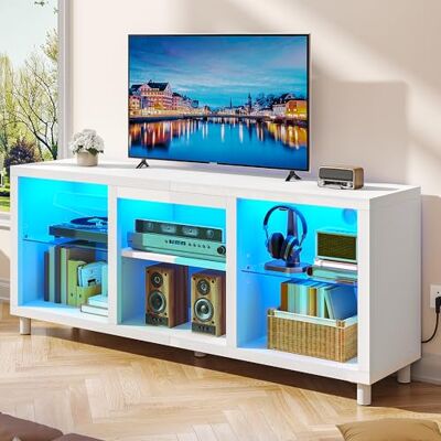 YITAHOME Meuble TV LED, 148 cm Meuble Télé pour TV de 55/60/65" avec Armoire pour PS5, Éclairage LED RGB avec Couleur réglable Moderne, avec étagères en Verre réglables, pour Salon, Chambr (Blanc) - Publicité YITAHOME Meuble TV LED, 148 cm Meuble Télé pour TV de 55/60/65" avec Armoire pour PS5, Éclairage LED RGB avec Couleur réglable Moderne, avec étagères en Verre réglables, pour Salon, Chambr (Blanc) - Publicité