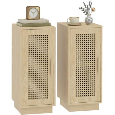 HOMCOM Lot de 2 Tables de Chevet, Tables de Nuit avec Étagère Réglable et Porte en Résine Tressée, Style Bohème, pour Chambre à Coucher, Salon, Bois Naturel - Publicité HOMCOM Lot de 2 Tables de Chevet, Tables de Nuit avec Étagère Réglable et Porte en Résine Tressée, Style Bohème, pour Chambre à Coucher, Salon, Bois Naturel - Publicité