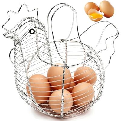 MEETOZ Panier à œufs en fil métallique en forme de poule avec poignée, peut contenir 15 à 20 œufs, pour cuisine, salon, décoration de la maison - Publicité MEETOZ Panier à œufs en fil métallique en forme de poule avec poignée, peut contenir 15 à 20 œufs, pour cuisine, salon, décoration de la maison - Publicité