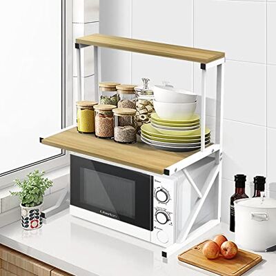 LANTUS Étagère de Cuisine sur Pieds pour Micro-Ondes Étagère métallique en Bois et Acier, avec 3 tablettes-65 * 54 * 30cm-Jaune Noyer - Publicité LANTUS Étagère de Cuisine sur Pieds pour Micro-Ondes Étagère métallique en Bois et Acier, avec 3 tablettes-65 * 54 * 30cm-Jaune Noyer - Publicité