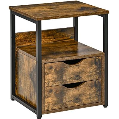 HOMCOM Table d'appoint Industrielle avec tiroir, Table de Chevet avec étagère de Rangement, Table de Nuit Fine pour Salon, Chambre à Coucher, Marron Rustique - Publicité HOMCOM Table d'appoint Industrielle avec tiroir, Table de Chevet avec étagère de Rangement, Table de Nuit Fine pour Salon, Chambre à Coucher, Marron Rustique - Publicité